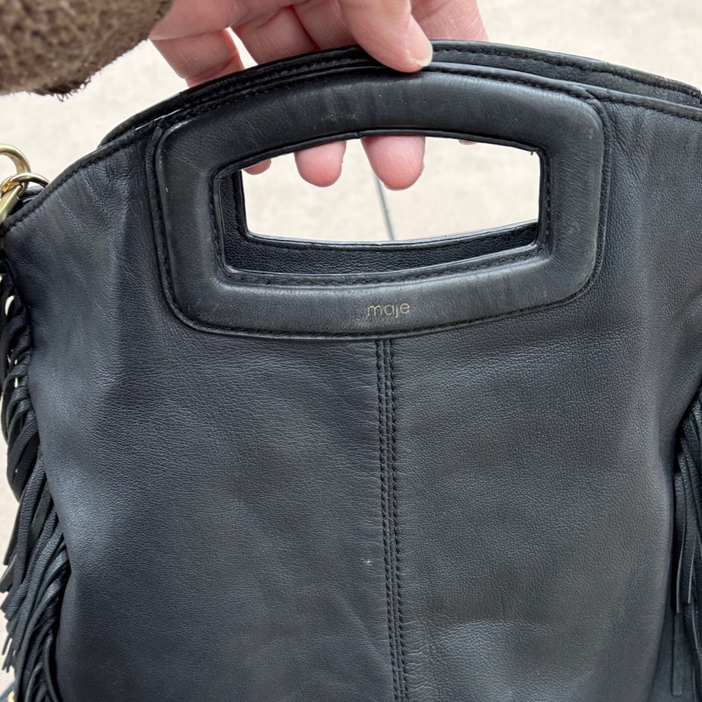 Maje Ladies Black Leather Fringe with Top Handle/Cross Body Bag - Picture 12 of 12